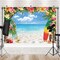 10x8ft Polyester Summer Beach Backdrop | Hawaiian Tropical Palm Leaves & Surfboard Photography Background for Aloha Luau Party, Portrait Photo Booth & Banner Decor